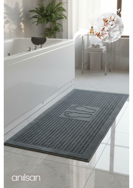 Zivra Antrasit Ayak Havlusu - 60x130Cm, 690Gr, %100 Pamuk, Spa Ve Otel Banyo Paspası, Günlük Kullanıma