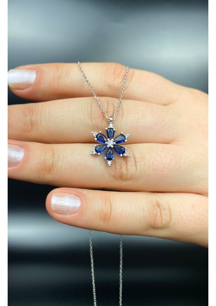 925 Ayar Gümüş Lacivert Lotus Set Kolye ve Bileklik - Anneler Günü, Doğum Günü, Yıl Dönümü modelleri