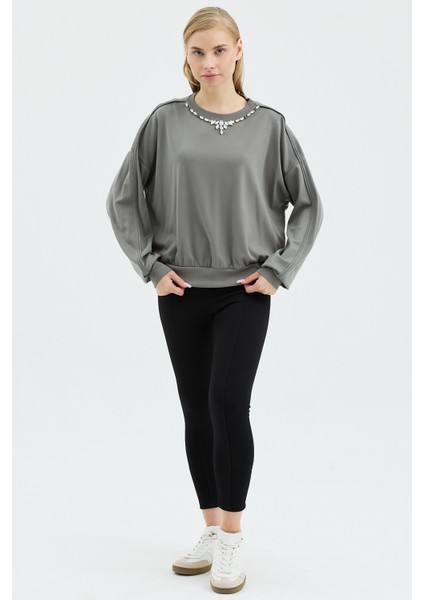 Kadın Oversize Yuvarlak Yakalı Örme Sweatshirt