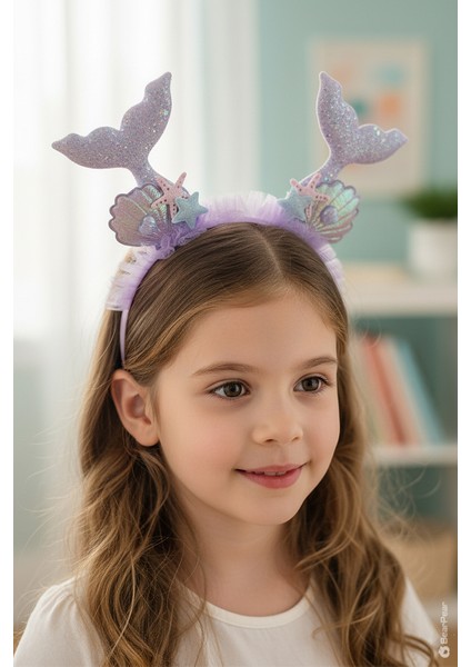 Mermaid Konsept Double Tail Deniz Kızı Kız Çocuk Taç Kutlama Parti Tacı Lila