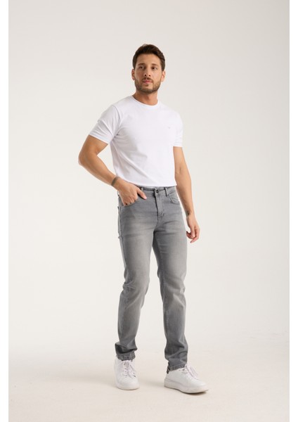Erkek Pantolon Gri Regular Fit Fermuarlı Jeans modelleri