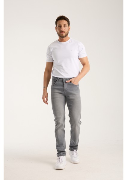 Erkek Pantolon Gri Regular Fit Fermuarlı Jeans fırsatları