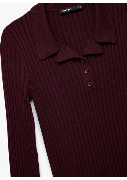 Yarım Düğme Detaylı Uzun Kollu Polo Yaka Triko Kazak modelleri