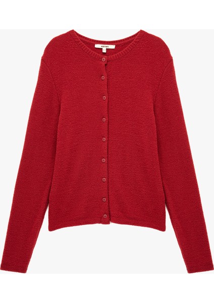 Uzun Kollu Bisiklet Yaka Düğmeli Peluş Triko Hırka