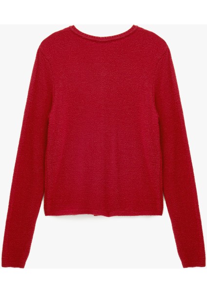 Uzun Kollu Bisiklet Yaka Düğmeli Peluş Triko Hırka fiyatları