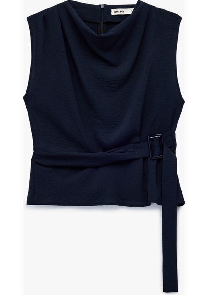 Aerobin Kumaş Kolsuz Degaje Yaka Kemer Detaylı Bluz