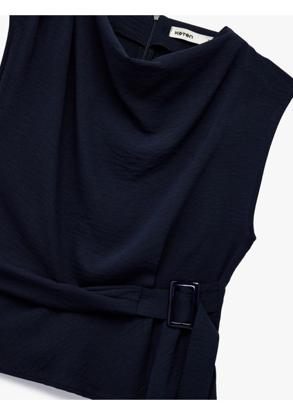 Aerobin Kumaş Kolsuz Degaje Yaka Kemer Detaylı Bluz modelleri