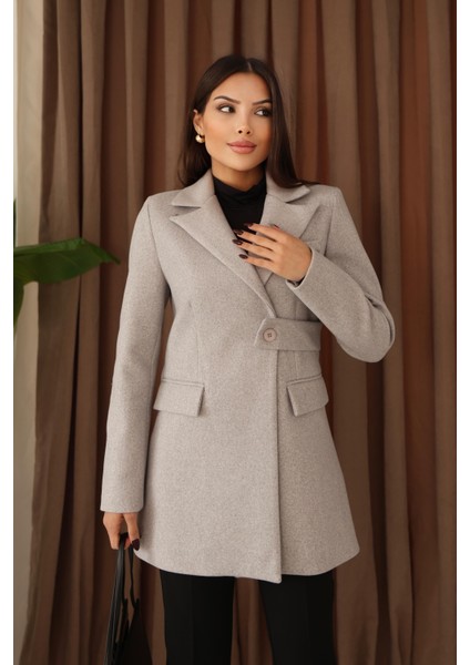 Kadın Gri Yandan Kemer Detaylı Kaşe Kaban fiyatları