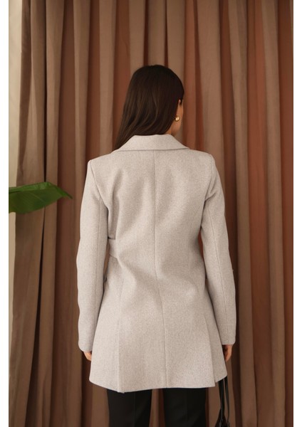 Kadın Gri Yandan Kemer Detaylı Kaşe Kaban indirimleri