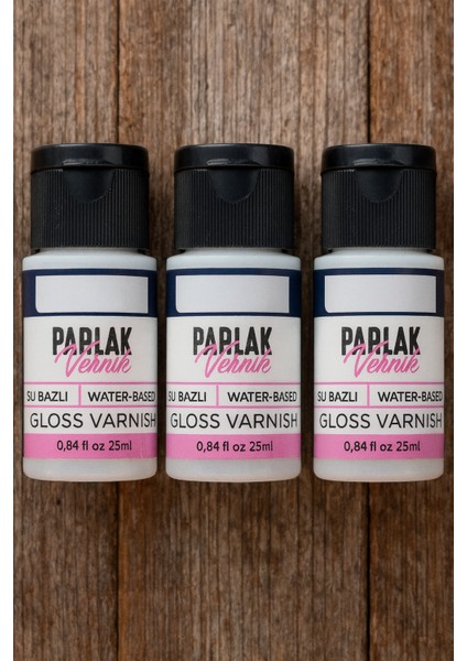Su Bazlı Vernik, Seramik Hamuru, Akrilik Guaj Boya Varnish. 3 Adet 25ER ml