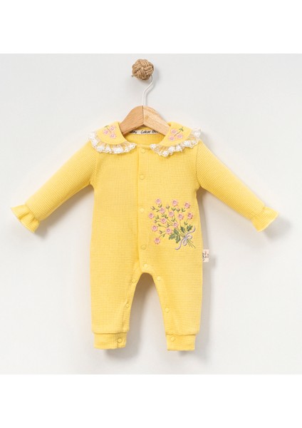 Dantel Yakalı Kız Bebek Sarı Tulum