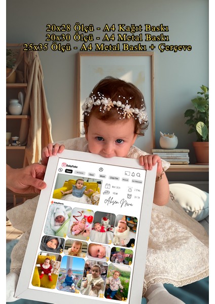 Kişiye Özel You-Tube Stil, 13 Fotoğraflı, 1 Yaş Gelişim Posteri – Kağıt & Metal & A4 Mdf Çerçeveli Seçenek fiyatları
