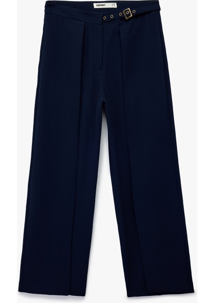 Kemer Detaylı Bilek Boy Geniş Paça Krep Palazzo Pantolon