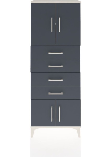 Arges Dolap 2 Raflı 4 Çekmeceli 4 Kapaklı 60X30X163 Aytaşı-Antrasit