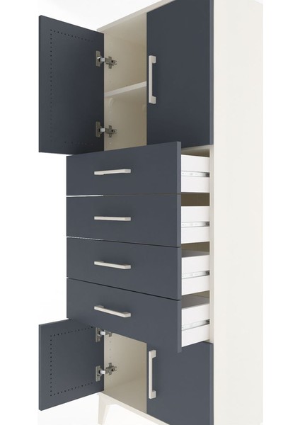 Arges Dolap 2 Raflı 4 Çekmeceli 4 Kapaklı 60X30X163 Aytaşı-Antrasit indirimleri