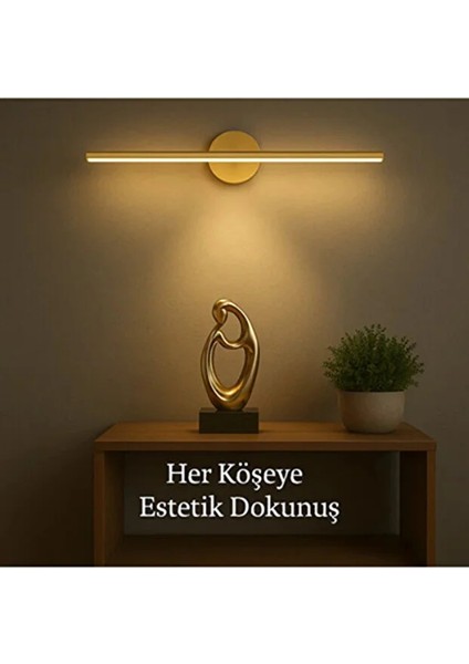 Modern Kablosuz Tak Çalıştır Ledli Pilli Aplik Banyo Tablo Ayna Aydınlatma Eskitme Gold Pil Dahildir