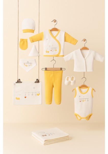 %100 Organik Pamuk 10'lu Yenidoğan Bebek Hastane Çıkışı Seti – Unisex