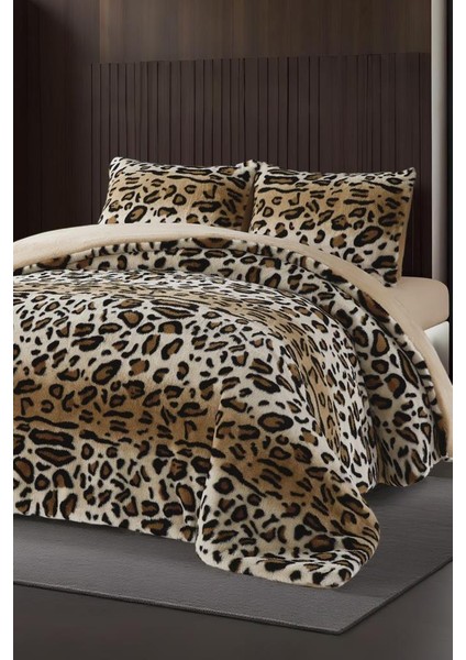 Leopar Tavşan Tüyü Çift Kişilik Yatak Örtüsü 220X240 cm