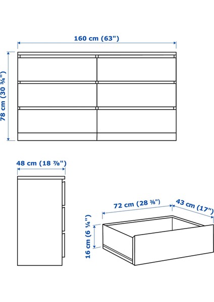 Malm 6 Çekmeceli Şifonyer Venge 160 x 78 cm fiyatları