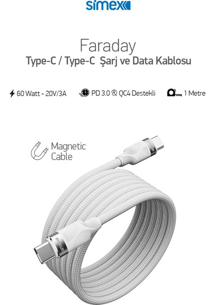 Type C To Type C Spk-13 Faraday 60W Mıklatıslı Data Kablosu