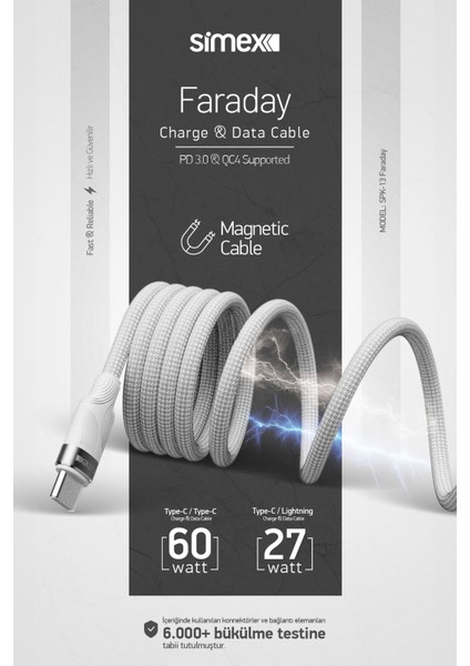 Type C To Type C Spk-13 Faraday 60W Mıklatıslı Data Kablosu fırsatları