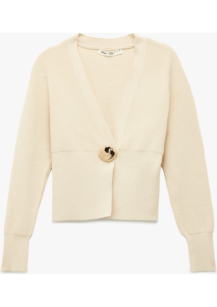 x Melis Ağazat - Uzun Kollu V Yaka Aksesuar Düğme Detaylı Triko Hırka