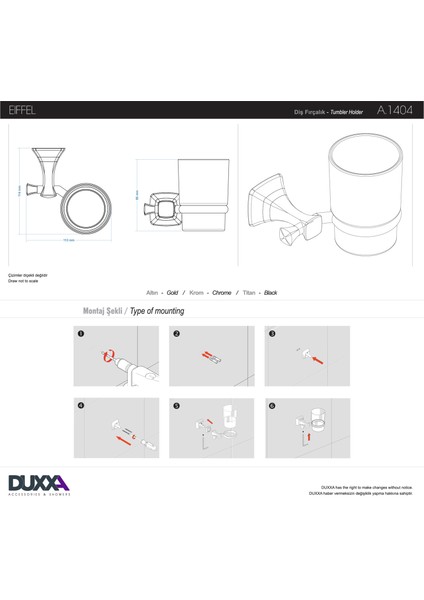 Eiffel Diş Fırçalık Mat Altın A.1404.MA modelleri