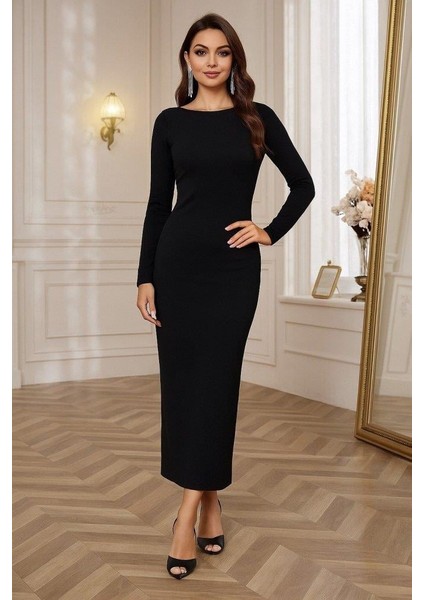 Kadın Uzun Kollu Yuvarlak Yaka Akrilik Elbise modelleri
