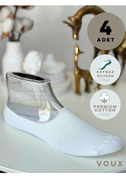 Silikonlu Beyaz Erkek Babet Çorap 4 'lü