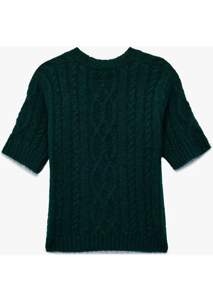 x Melis Ağazat - Regular Fit Kısa Kollu Bisiklet Yaka Saç Örgü Triko Kazak fiyatları