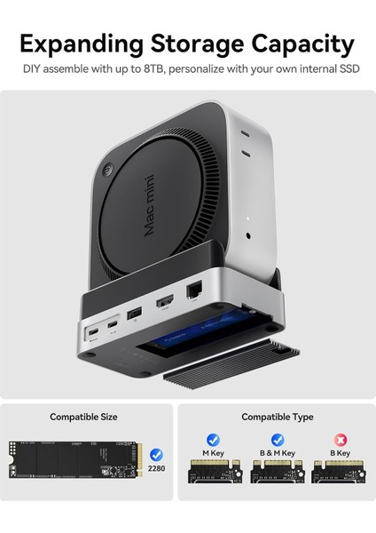 VS10 Mac Mini 10IN1 Dikey Bağlantı Docking Station - M.2 Nvme,hdmı,2.5g LAN,10GBPS Type-C Usb-A fiyatları