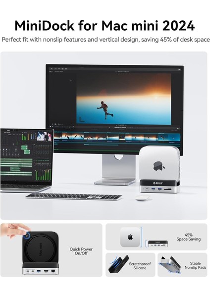 VS10 Mac Mini 10IN1 Dikey Bağlantı Docking Station - M.2 Nvme,hdmı,2.5g LAN,10GBPS Type-C Usb-A modelleri