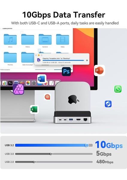 VS10 Mac Mini 10IN1 Dikey Bağlantı Docking Station - M.2 Nvme,hdmı,2.5g LAN,10GBPS Type-C Usb-A indirimleri