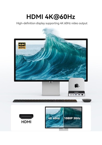 VS10 Mac Mini 10IN1 Dikey Bağlantı Docking Station - M.2 Nvme,hdmı,2.5g LAN,10GBPS Type-C Usb-A