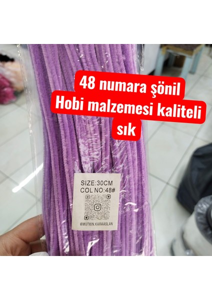 30 cm Lila Tüylü Hobi Çubuğu Şönil- 100'LÜ Paket-Lila-Mor NO48 modelleri