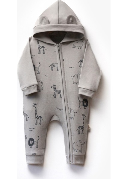 Önden Fermuarlı Animal Desenli Erkek Bebek Tulumu