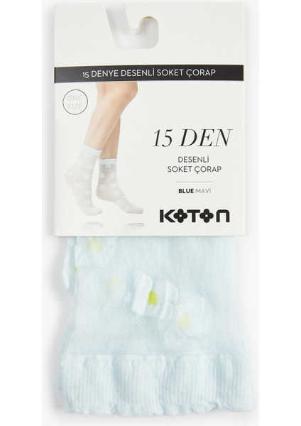 15 Den Çiçek Desenli Soket Çorap