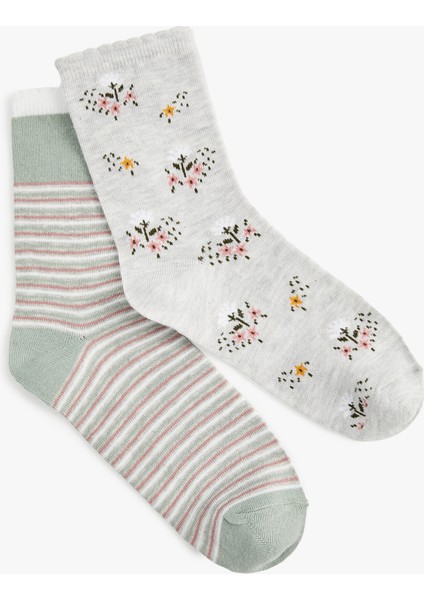 Çiçekli Çizgili 2'li Soket Çorap Seti fiyatları