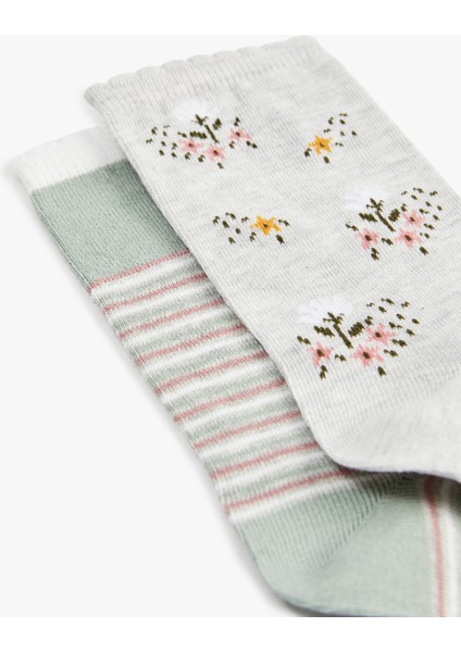 Çiçekli Çizgili 2'li Soket Çorap Seti modelleri