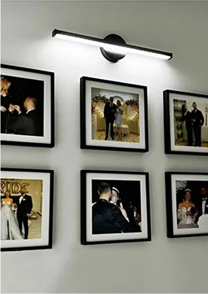 Kendinden Yapışkanlı Pilli LED Aplik Tablo Duvar Resim Ayna Duvar Lambası Kaliteli Siyah Metal Kasa