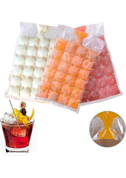 Lua 2 Paket 480 Adet Buz Küpü, Buz Torbası, Kolay Çıkarılan Buz Küpü Kalıp Tepsileri, Dondurucu, Kokteyl, Kemik Suyu Torbası Dondurma Meyve Suyu Için Kendinden Sızdırmaz Buz Küpü Torbaları