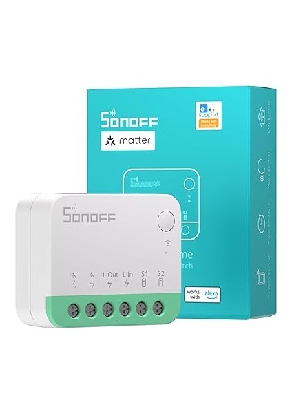 MINIR4M Matter Akıllı Anahtar, 2 Yönlü Akıllı Anahtar, Wifi Duvar Anahtarı, Madde Protokolü Desteği, Ses Kontrolü, Alexa/google Home/ev Asistanı ile Uyumlu, 2400 W/10 A