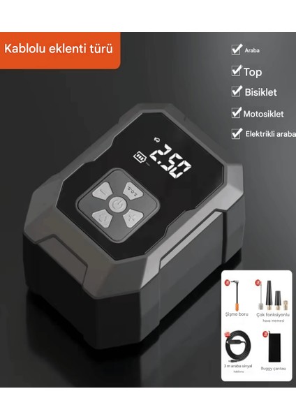 Akıllı Taşınabilir Şarjlı Hava Kompresörü | 4000MAH Güçlü Bataryalı Kablosuz Oto Lastik Şişirme Pompası | 150PSI Basınç modelleri