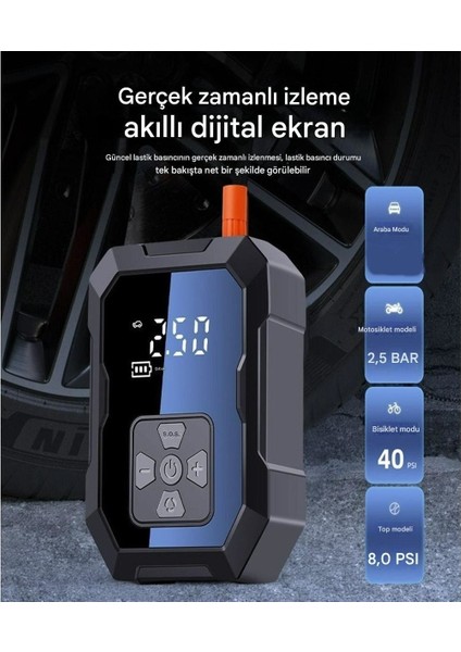 Akıllı Taşınabilir Şarjlı Hava Kompresörü | 4000MAH Güçlü Bataryalı Kablosuz Oto Lastik Şişirme Pompası | 150PSI Basınç fırsatları