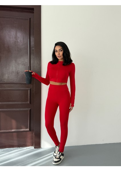 Slim Fit Yüksek Bel Toparlayıcı Crop Kadın 2’li Tayt Takım modelleri