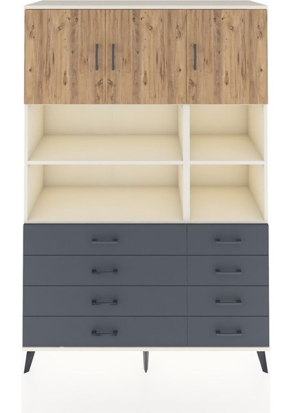 Hyperion Dolap 8 Raflı 8 Çekmeceli 3 Kapaklı 132X44X195 Aytaşı-Çam/antrasit