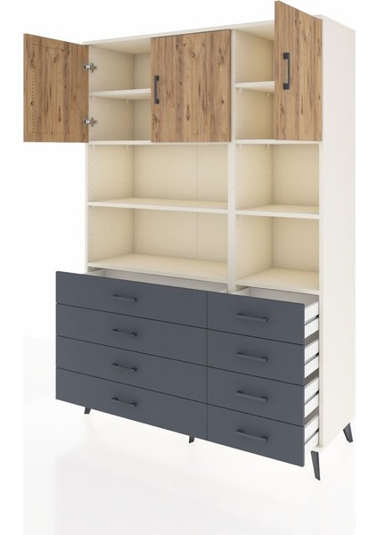 Hyperion Dolap 8 Raflı 8 Çekmeceli 3 Kapaklı 132X44X195 Aytaşı-Çam/antrasit modelleri