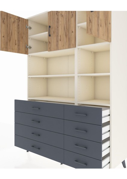 Hyperion Dolap 8 Raflı 8 Çekmeceli 3 Kapaklı 132X44X195 Aytaşı-Çam/antrasit fırsatları