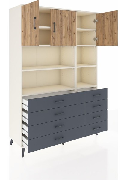 Hyperion Dolap 8 Raflı 8 Çekmeceli 3 Kapaklı 132X44X195 Aytaşı-Çam/antrasit indirimleri
