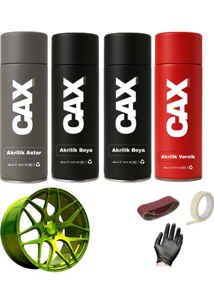Metalik Sarı Araba Jant Sprey Akrilik Özel Yapım Sprey Boya Seti 400 ml Bant-Zımpara-Eldiven